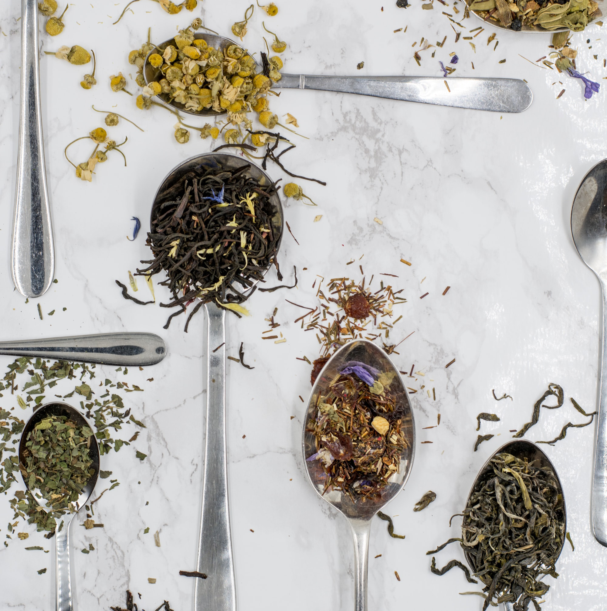 Loose leaf tea on spoons